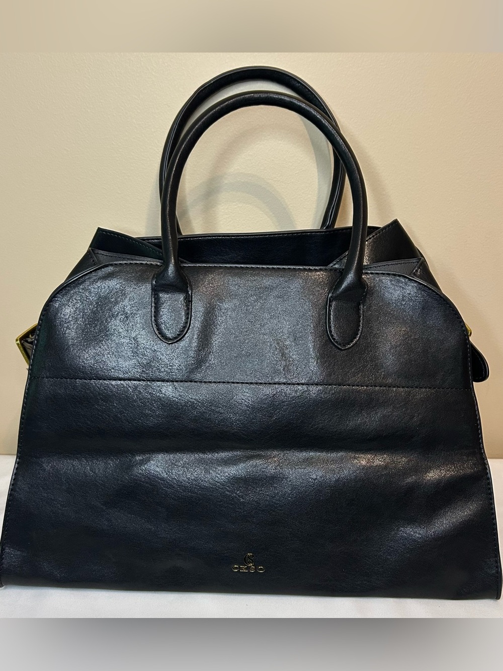 Black Leather Tote Bag with Top Handles by